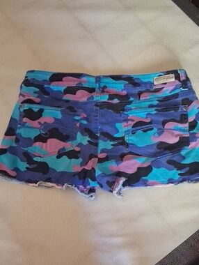 Blue/Purple Camo Denim Cutoff Shorts Size 16 1/2
